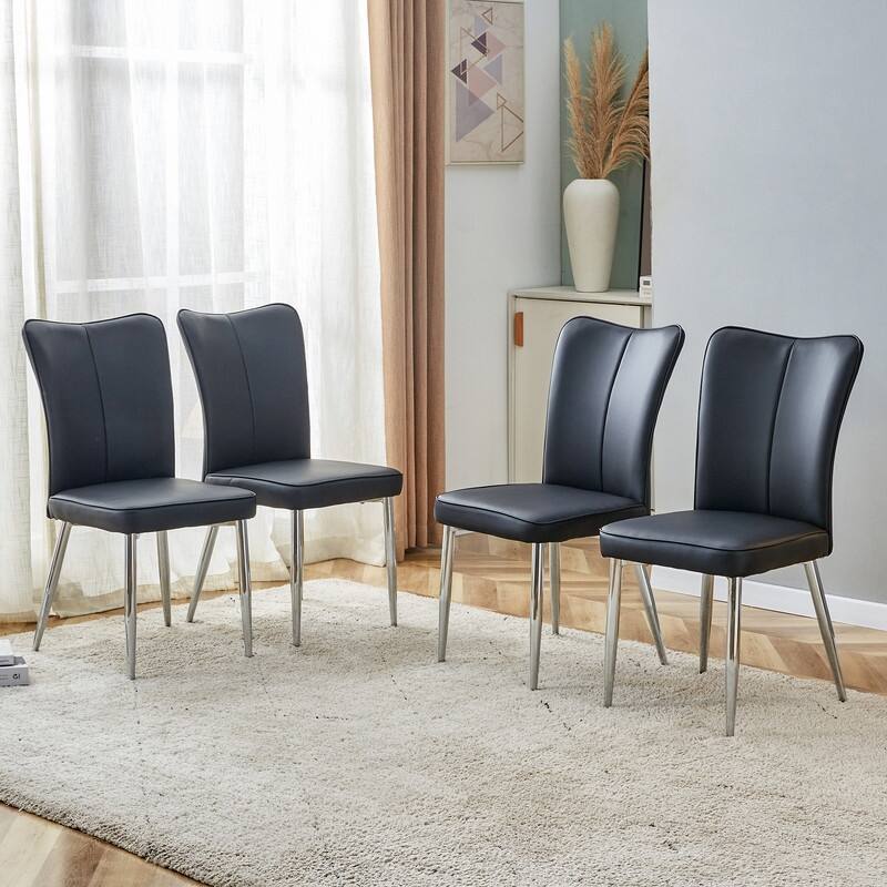 Modern/Minimalist Style PU Leather Dining Chairs Set of 4 with Sliver Metal Legs