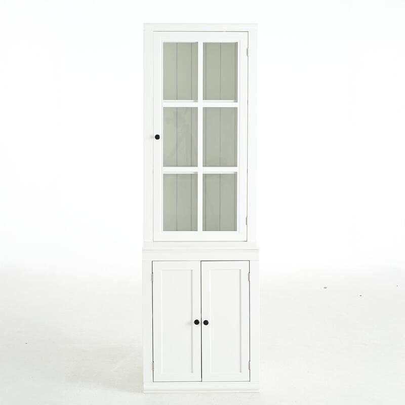 75.25'' Tall Display Cabinet with Single Tempered Glass Door, China Cabinet Hutch Cabinet with Double-Action LH & RH Door