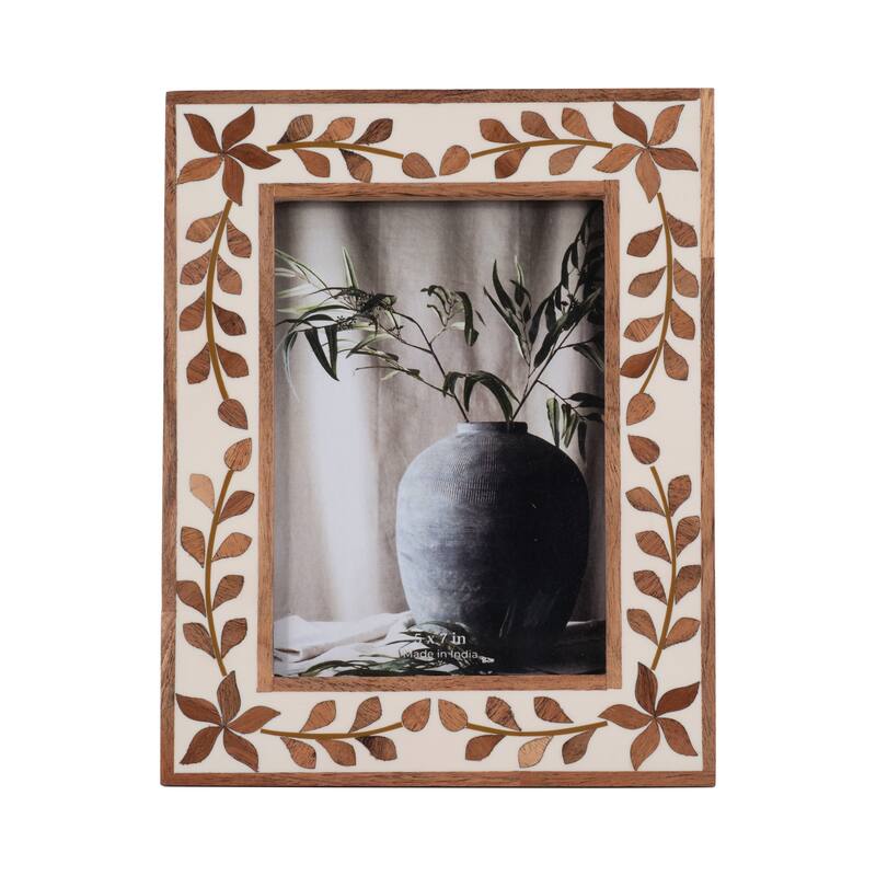Sagebrook Home Wood Inlay Vine Photo Frame, Natural, Rectangle