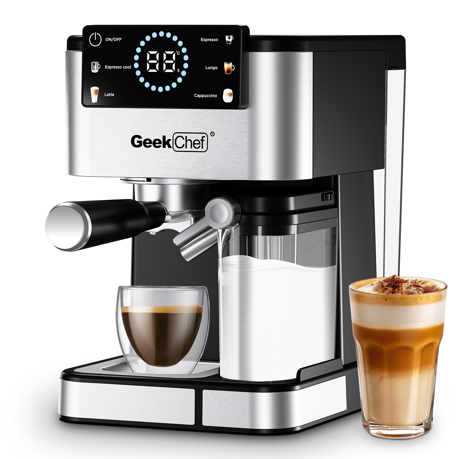 Anmytek 20 Bar Home Barista Espresso Machine Automatic Milk Frother TouchScreen ESE POD Cappuccino Latte