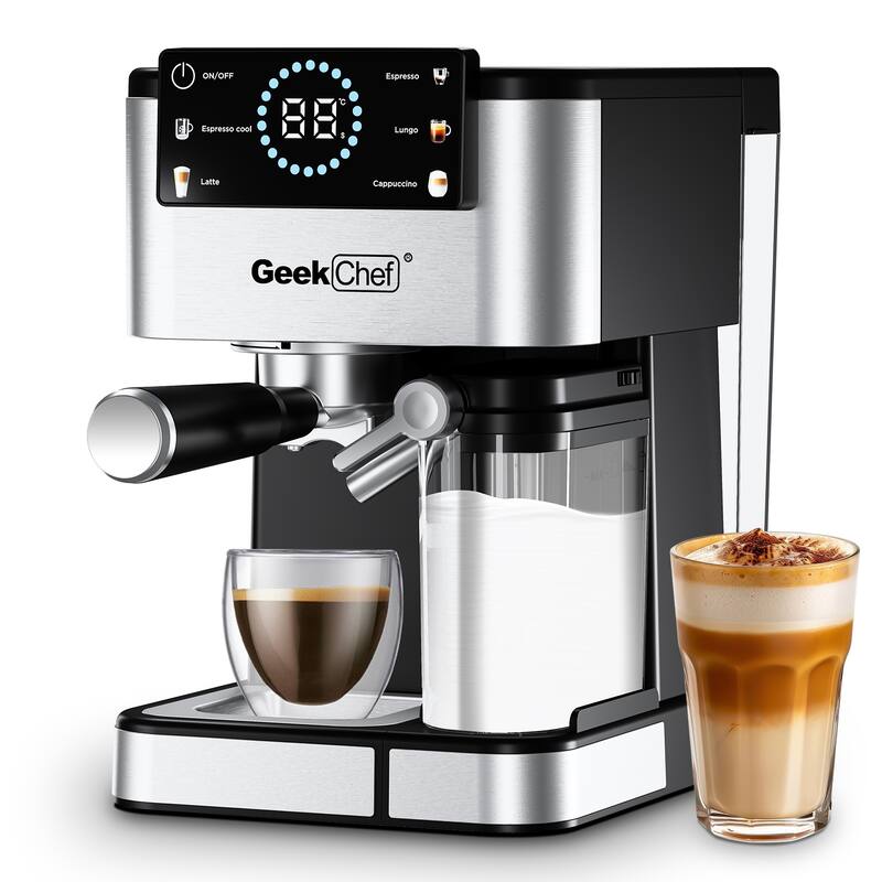 Anmytek 20 Bar Home Barista Espresso Machine Automatic Milk Frother TouchScreen ESE POD Cappuccino Latte - Silver