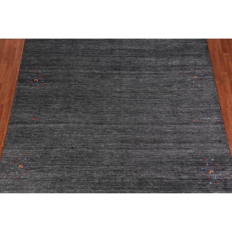 Charcoal Gabbeh Indian Area Rug Handmade Silk Carpet - 8'9" x 11'9"