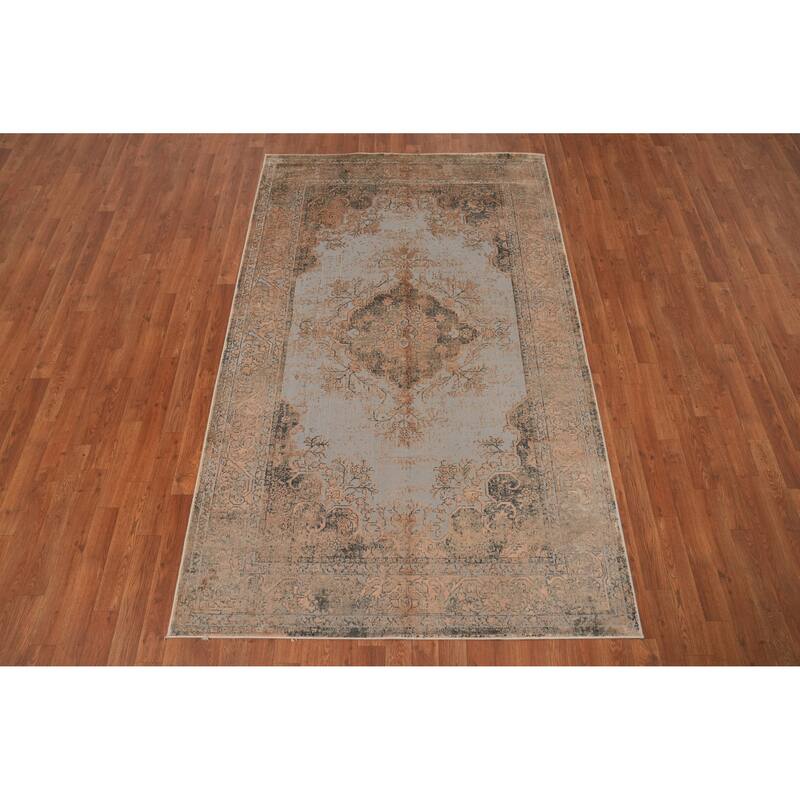 Machine Made Oriental Polyester Carpet Traditional Medallion Multi-Colored Tabriz Area Rug - 8' 0'' X 4' 9''