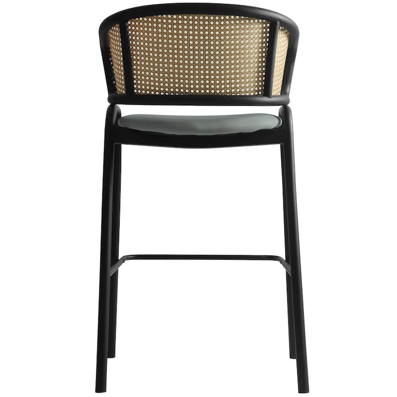 LeisureMod Ervilla Modern Wicker Leather Bar Stool with Curved Back & Stainless Steel Frame for Home & Kitchen