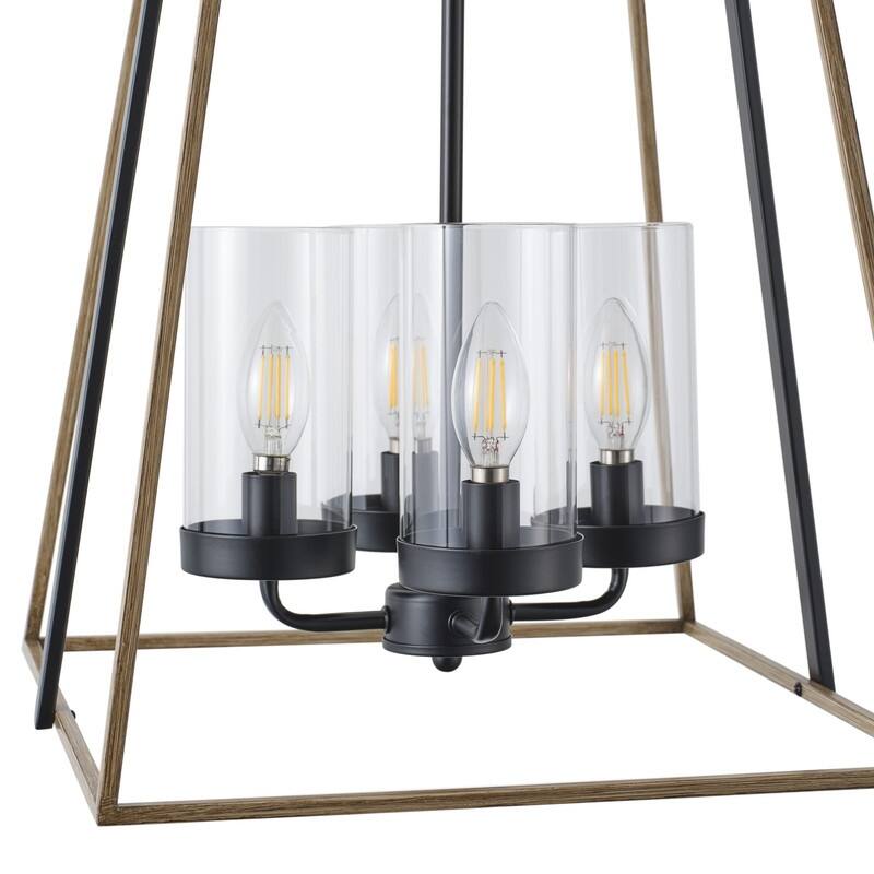 Farmhouse Black Metal Cage 4 Light Pendant Ceiling Light for Entryway and Foyer
