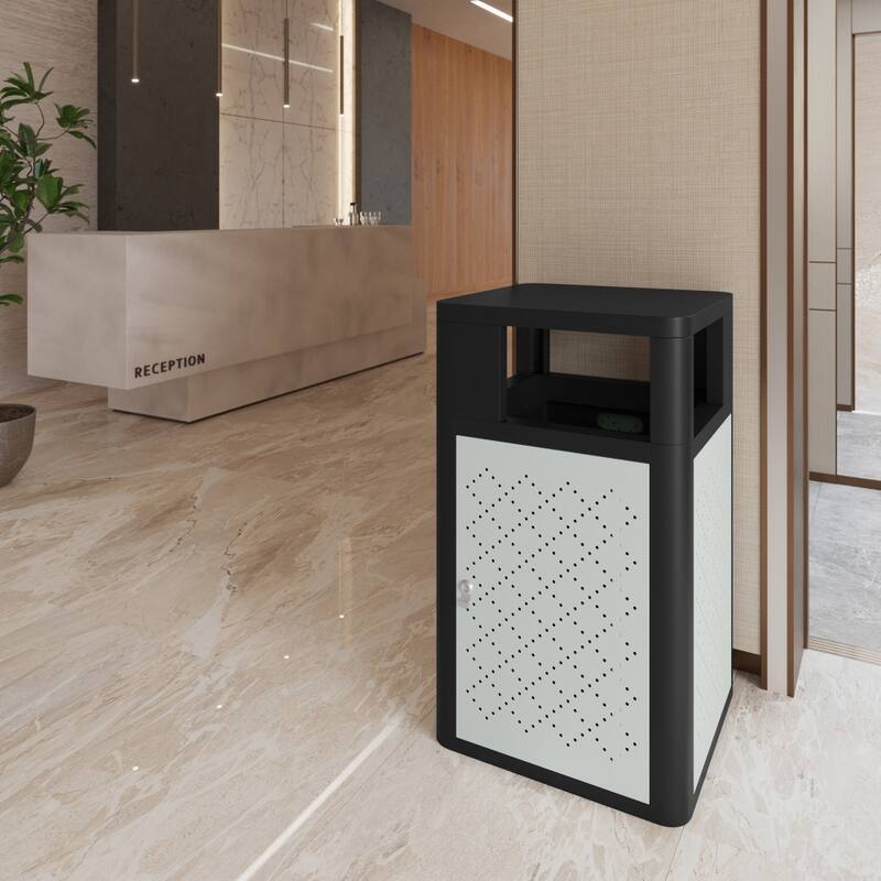 Commercial 31.4 GAL Steel Trash Can with Inner Bin, Locking Access Door