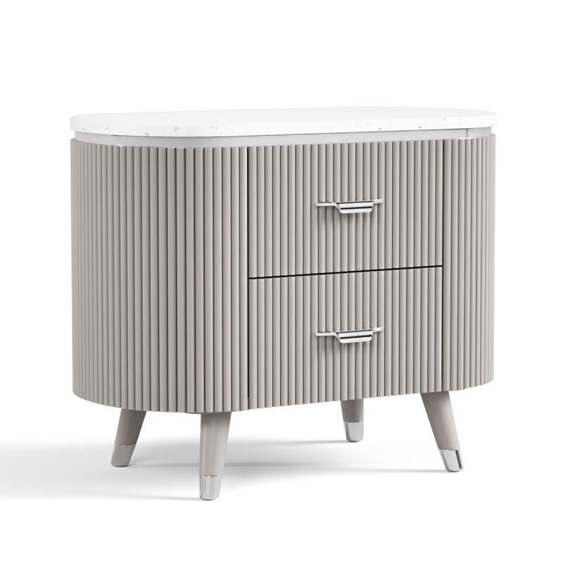 Furniture of America Seraphine Modern 2-Piece Light Grey Solid Wood Panel Bedroom Set with Fluted Headboard