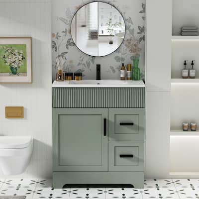Wavy Line 30"/36"/48" Bathroom Vanity Set with Sink & Faucet