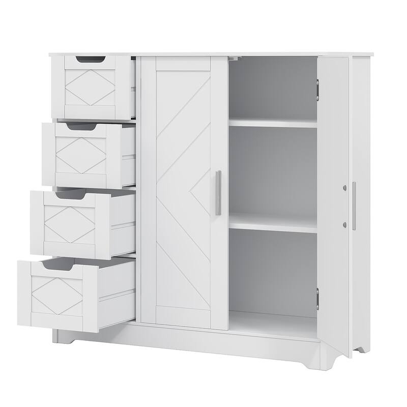 VECELO Wooden Bathroom Floor Cabinet, Side Storage Organizer Cabinet with 4 Drawers, Freestanding Entryway Storage Unit