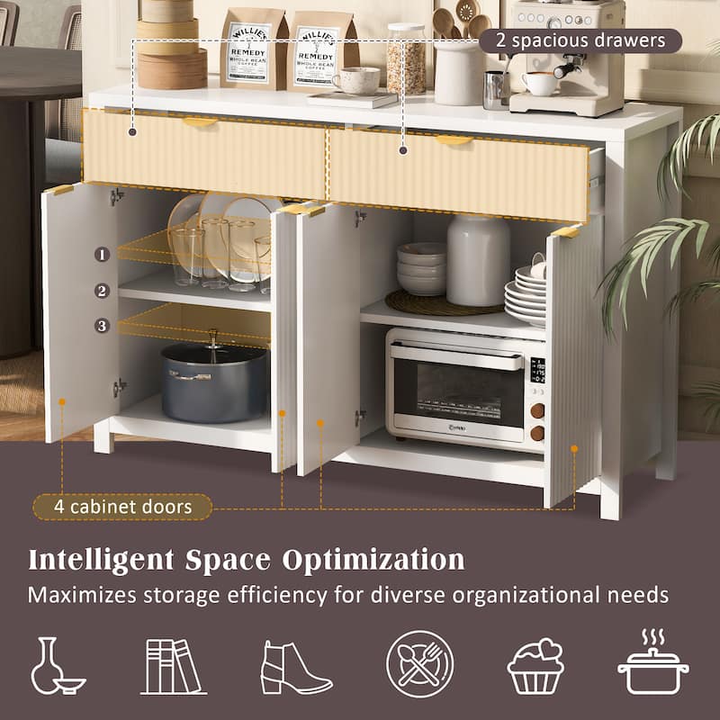 Roomfitters Modern Sideboard Cabinet, Wave Pattern Storage Buffet with Adjustable Shelves, Accent Console