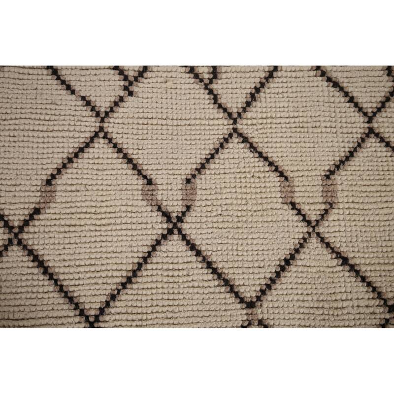 Trellis Moroccan Area Rug Handmade Oriental Beige Wool Carpet - 7'10"x 10'9"