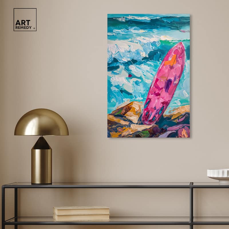 Art Remedy Just A Little Break Wave Gallery Wrapped Colorful Coastal 1 Piece Canvas Wall Art