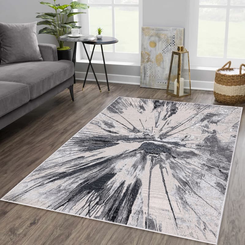 Nevada Collection Abstract Burst Black and Grey Rug