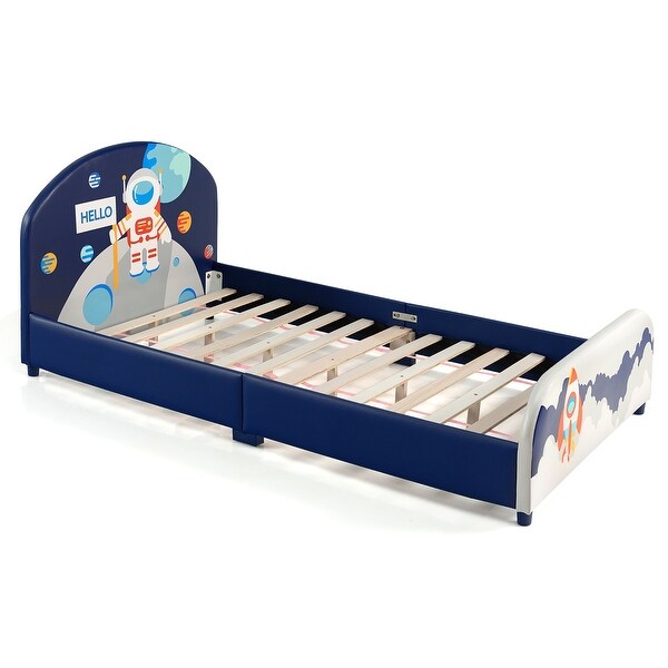 Costway Kids Upholstered Platform Bed Children Twin Size