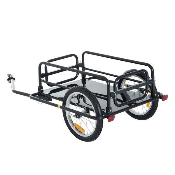 Aosom foldable bike cargo trailer bicycle cart outlet wagon trailer with hitch