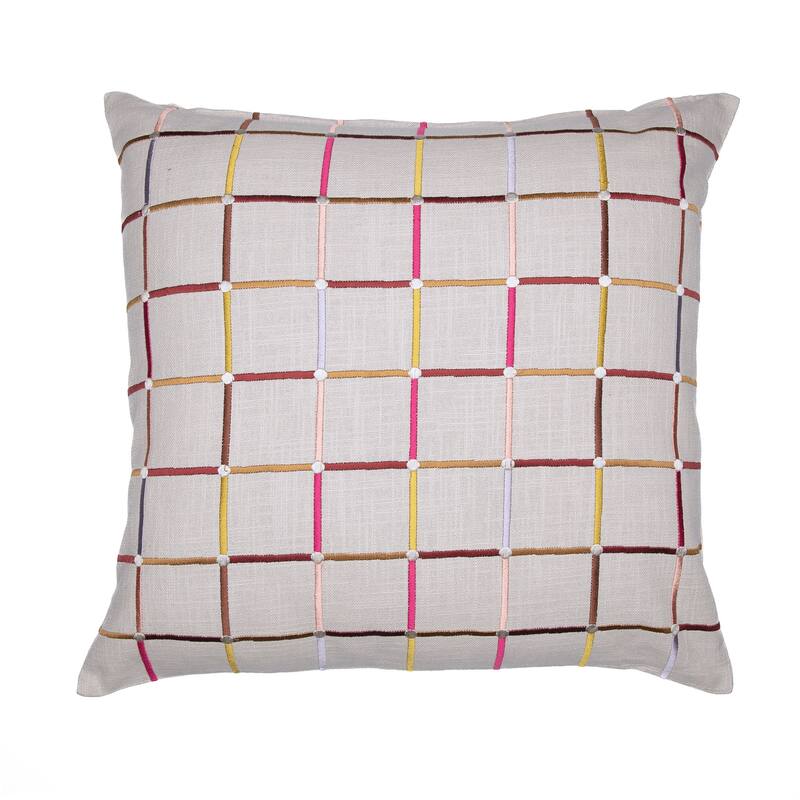 Handwoven Checkered Grid Throw Pillow - 20" - White