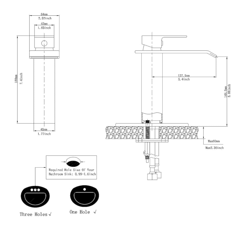 Chrome Waterfall Single Hole Bathroom Faucet