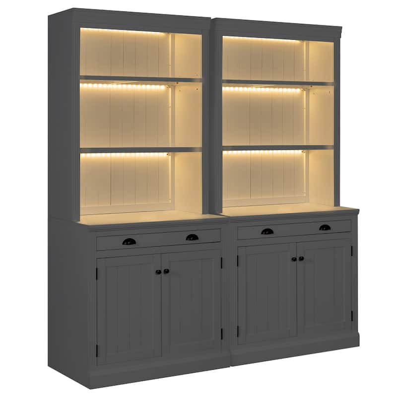 Merax 83.4" Tall LED-Lit Bookshelf Suite with Cabinets, Drawers & Modern Open Storage