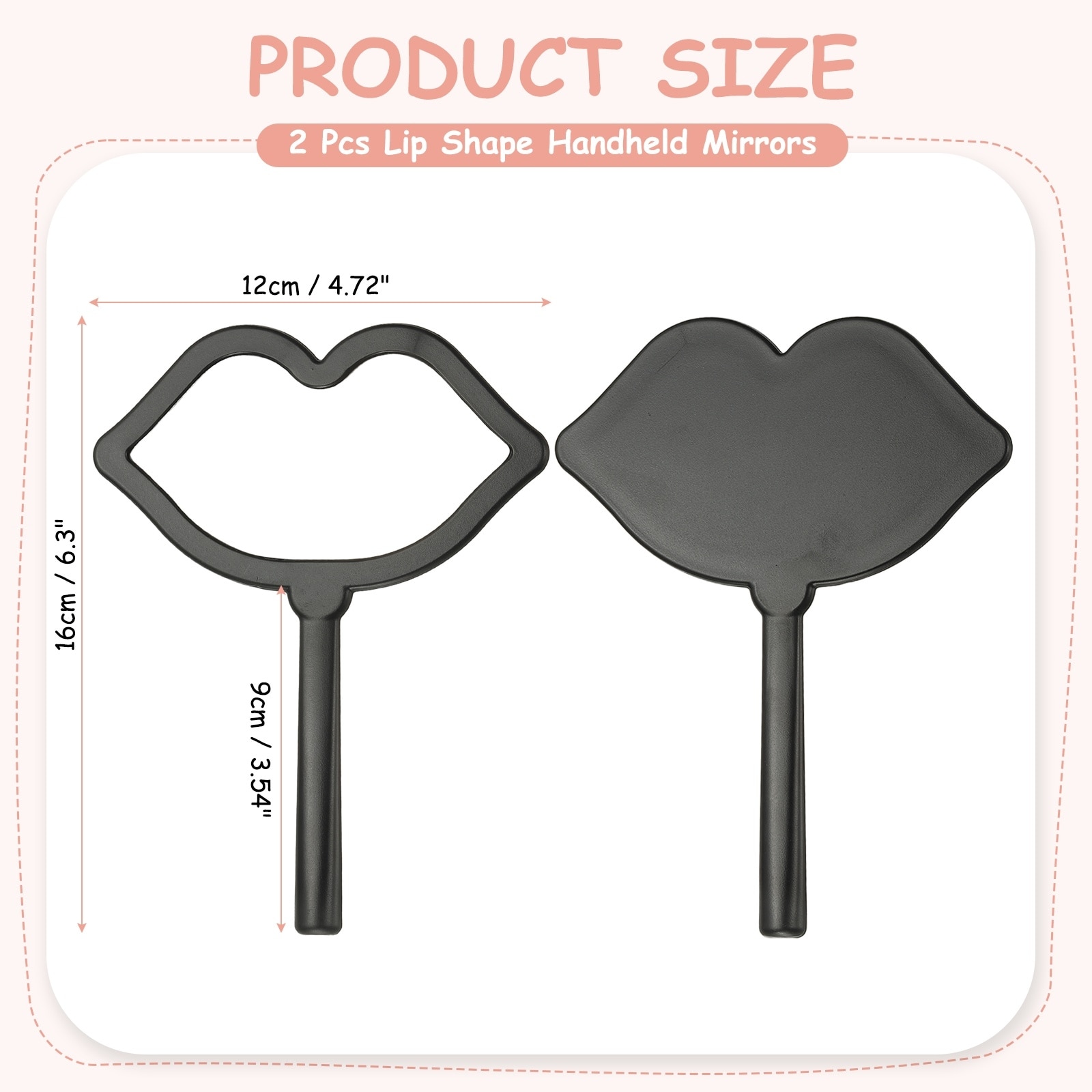 Hand Mirror with Handle, Lip Shape Travel Makeup Mirror Single-Sided Portable for Women Girls Cosmetic Lash Home