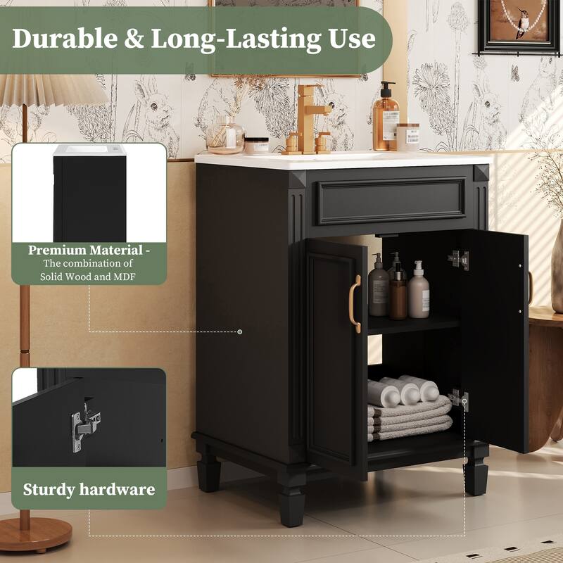 Roomfitters 24" Bathroom Vanity with Sink, Wood Frame Freestanding Bathroom Cabinet with Adjustable Shelf and Soft-Closing Doors