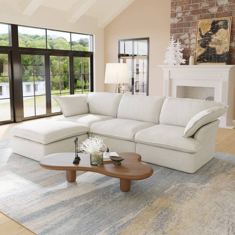 L-Shaped Linen Sectional Sofa Modular Cushion Back Couch Sofa for Livingroom