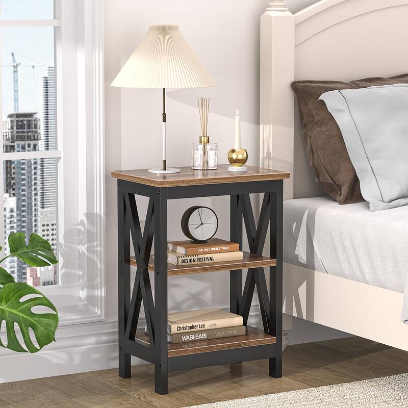 Modern Nightstand with 3-Tier Storage Shelves, Nightstands Set of 2