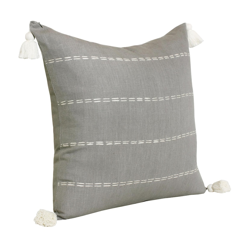 Handwoven Striped Square Throw Pillow with Tassels - 20" - Slate Gray and Ivory