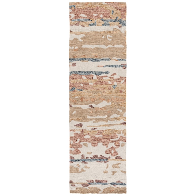 SAFAVIEH Handmade Ebony Sergeja Wool Rug - 2'3" x 8' Runner - Beige/Rust