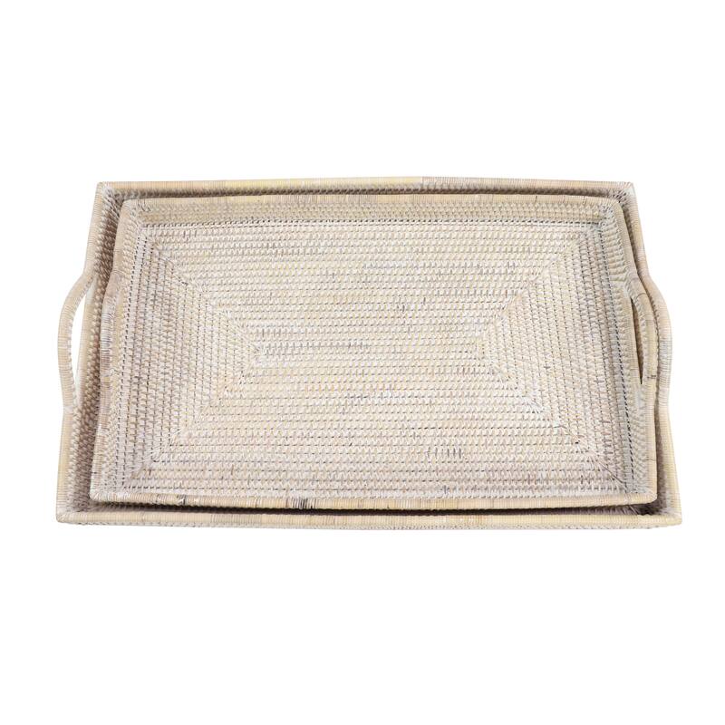 Rattan Living Room Decor Tray - Set of 2 Cream - Roche River Decor