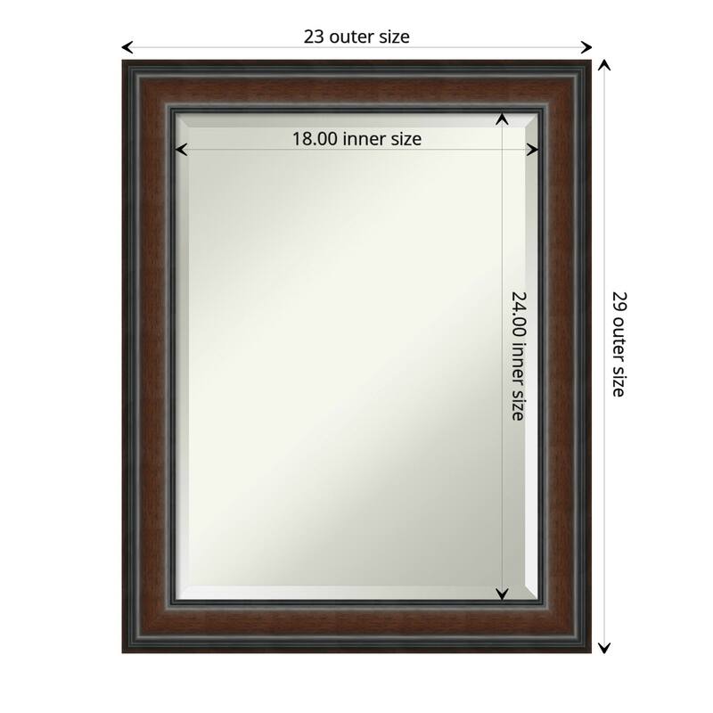 Beveled Wood Wall Mirror - Cyprus Walnut Frame - Outer Size: 23 x 29 in