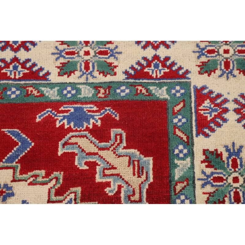 Red Kazak Area Rug Hand-Knotted Oriental Wool Carpet - 4'1" x 5'6"