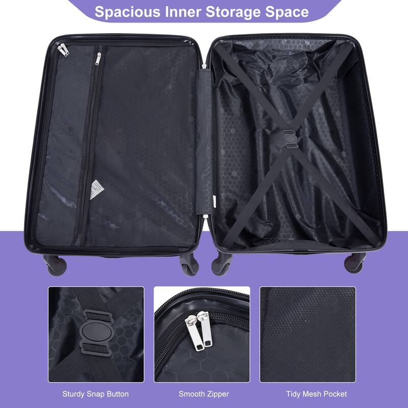 luggage 4-piece ABS lightweight suitcase with rotating wheels, 24 inch and 28 inch with TSA lock, (16/20/24/28)
