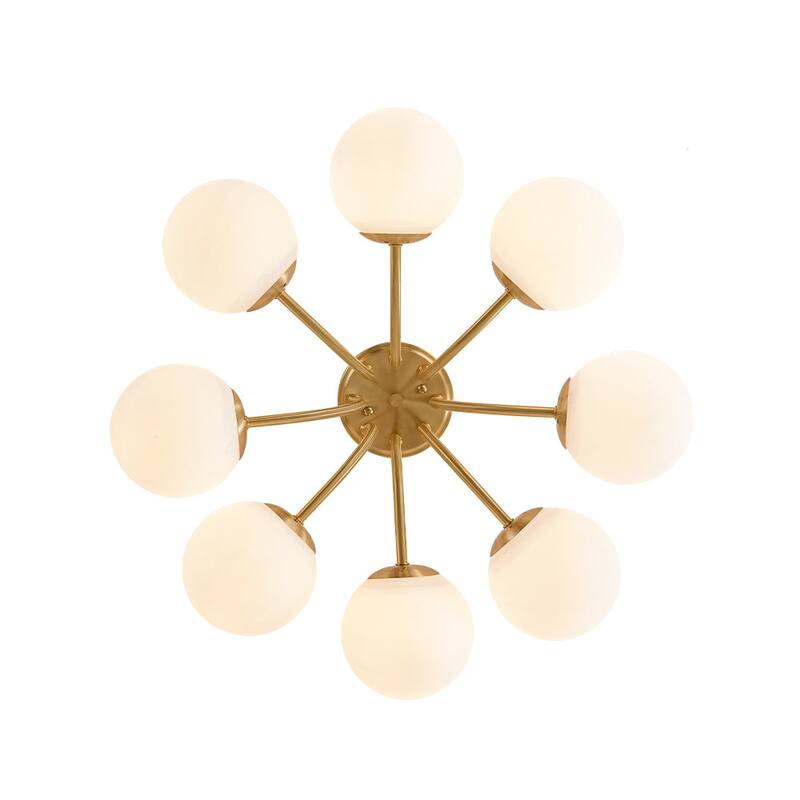 8-Light Matte Glass Globe Symmetrical Sputnik Semi-flush Mount - 26.4in