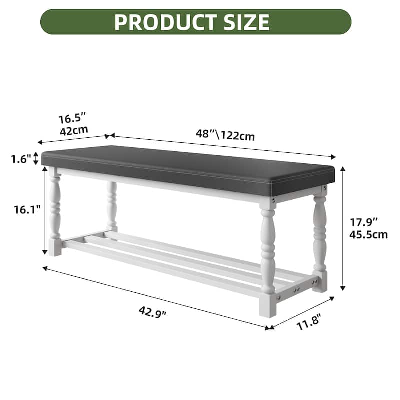 Moasis Entryway Shoe Bench with Cushioned Seat and 2-Tier Storage for Hallway