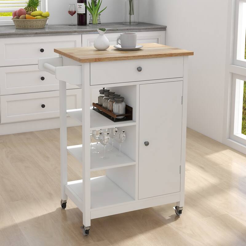 Kitchen Island Rolling Trolley Cart with Adjustable Shelves and Towel Rack - 25.98"L * 15.55"W * 34.06"H