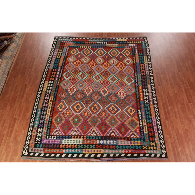 Kilim Oriental Area Rug Hand-Woven Tribal Reversible Wool Carpet - 10'0"x 12'8"