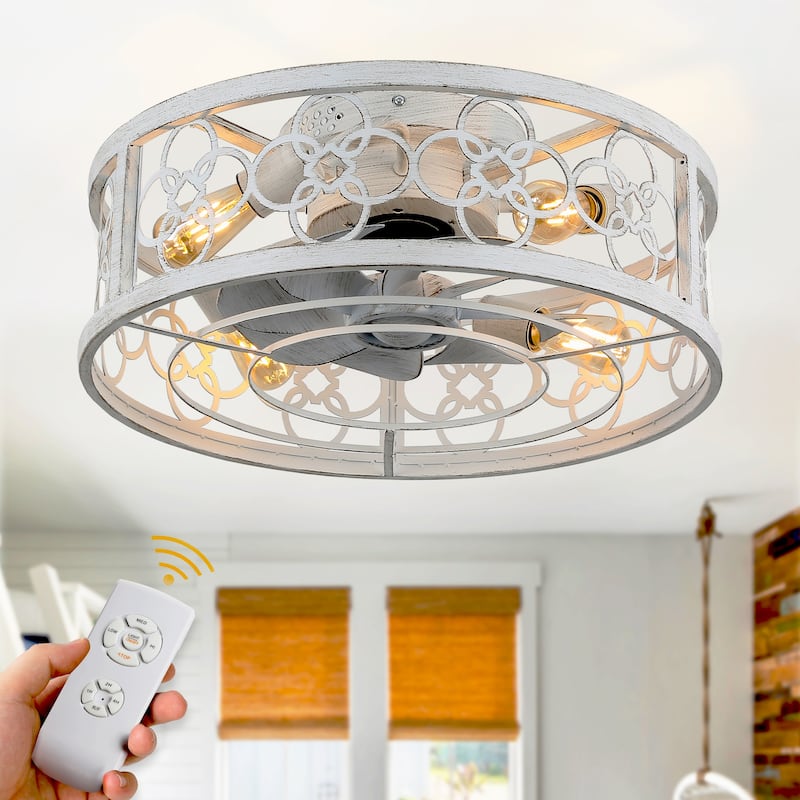 Bella Depot 20" Farmhouse Flush Mount Ceiling Fan, 3-Speed Reversible Caged Ceiling Fan with Light with Remote Control - 20inch-Flushmount
