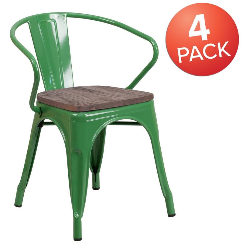 4 Pk. Metal Chair with Wood Seat and Arms