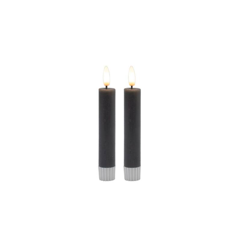 Small 3D Flame LED Taper Candles - 4.25" - Gray - Set of 2