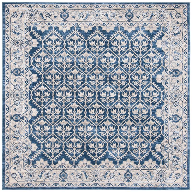 SAFAVIEH Brentwood Paunica Oriental Damask Trellis Rug - 6'7" Square - Navy/Light Grey