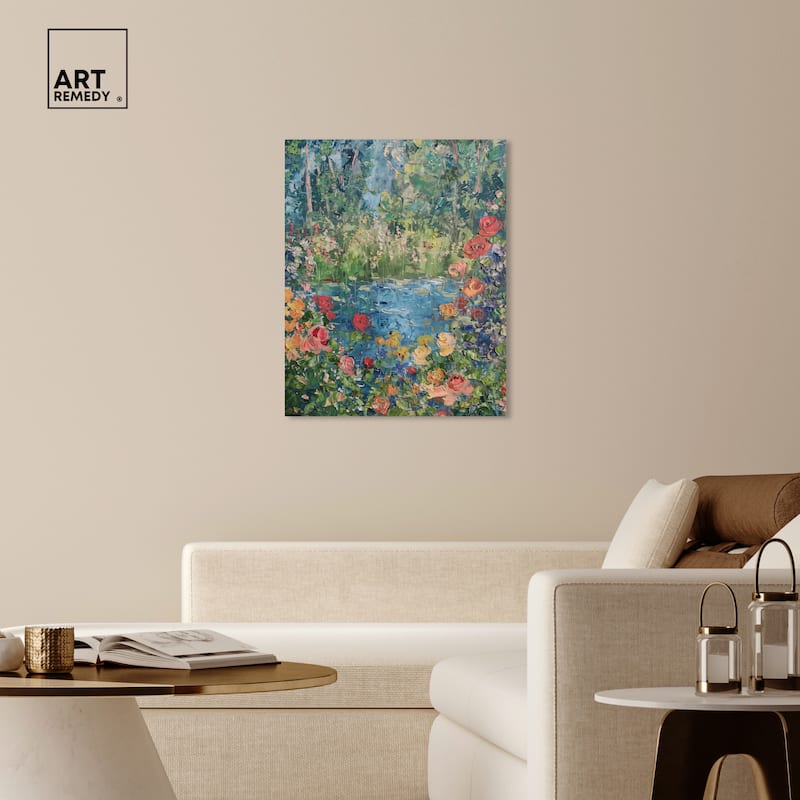 Art Remedy Serene Escape Gallery Wrapped Impressionism 1 Piece Canvas Wall Art /Monet And Van Gogh Inspired Art
