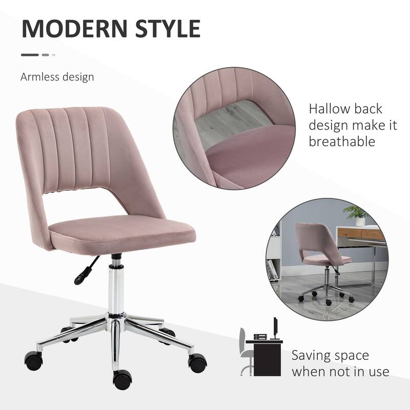 Velvet Fabric Mid Back Office Chair with Wheels, Armless Upholstered Home Office Chair, 360 Swivel Ergonomic Chair - N/A