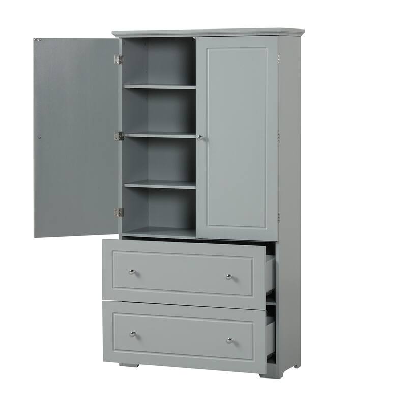 Roomfitters Wide Bathroom Storage Cabinet with 2 Drawers Adjustable Shelf Freestanding Painted MDF Construction, Grey