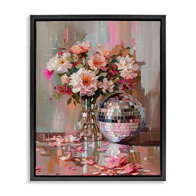 Stupell Disco Ball & Flowers Still Life Framed Floater Canvas Wall Art Design By Arlington Prints