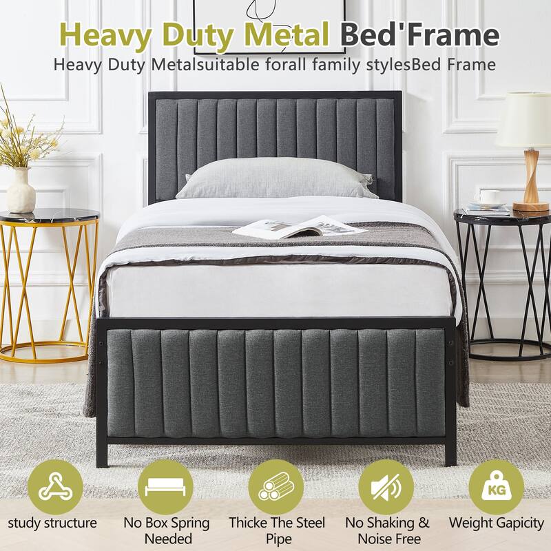 Javlergo Bed Frames with Upholstered Tufted Headboard and Footboard Heavy Duty Steel Slats Platform No Box Spring Needed