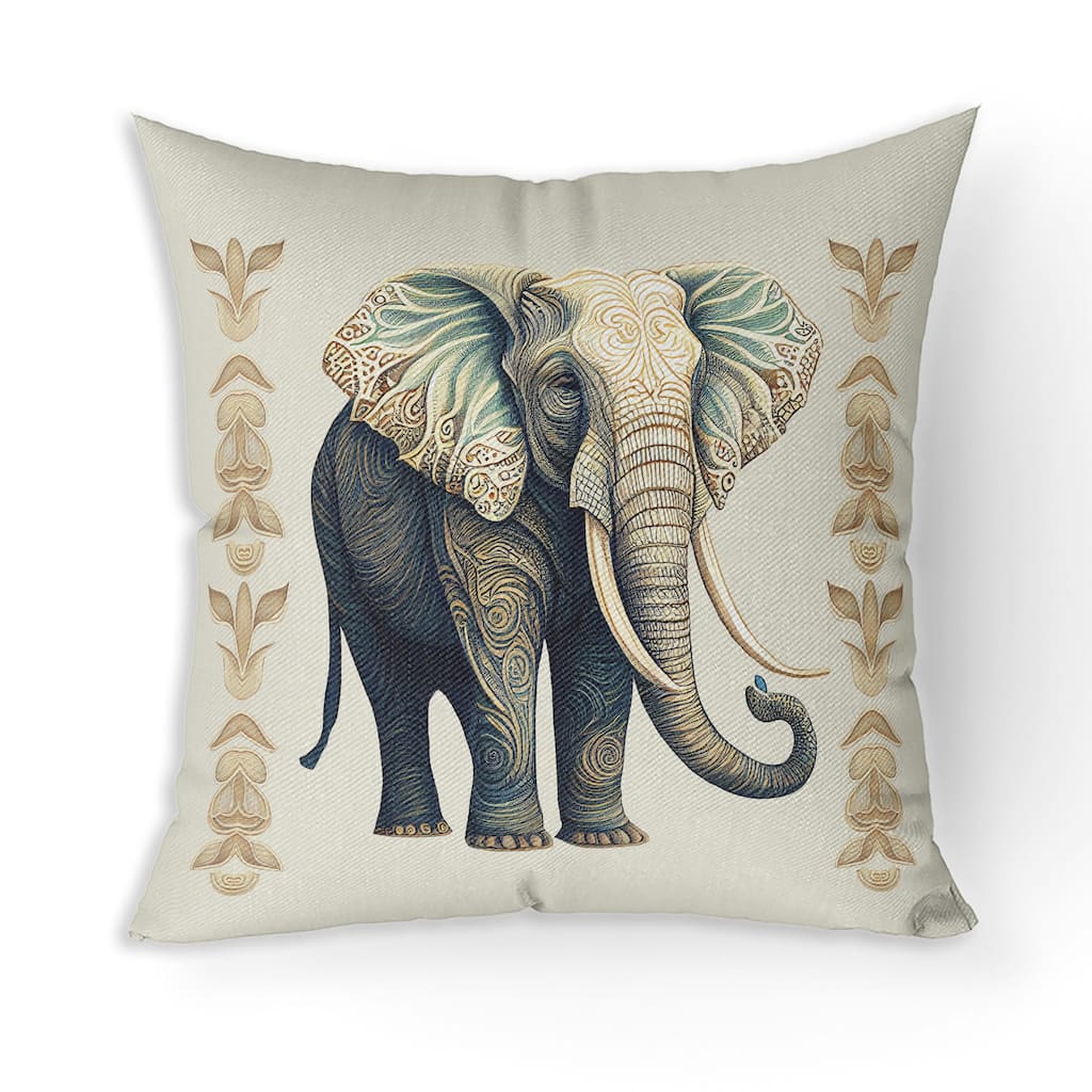 Amrita Sen Elephant Lines Indoor Outdoor Pillow with Removable Cover