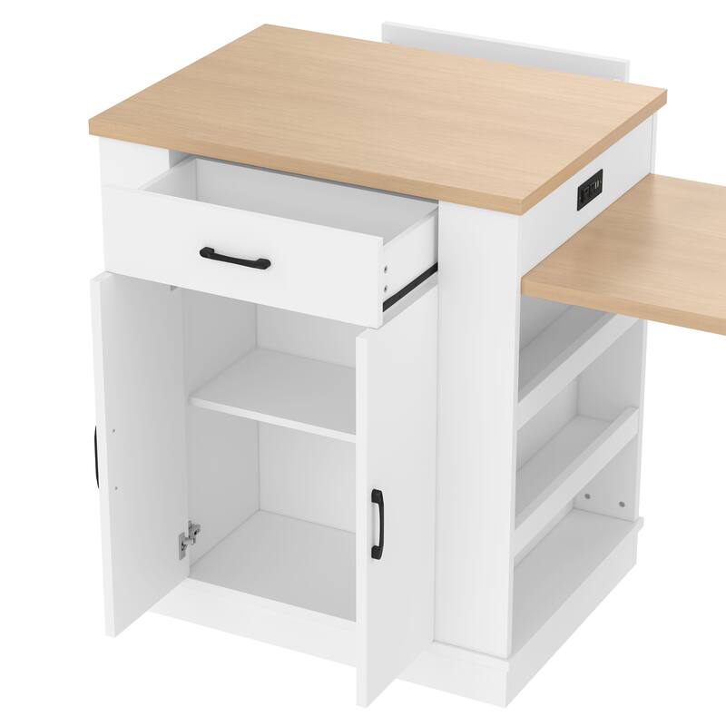 Extendable Kitchen Island with Drawers Cabinets and Open Shelving Multi Functional Dining Table