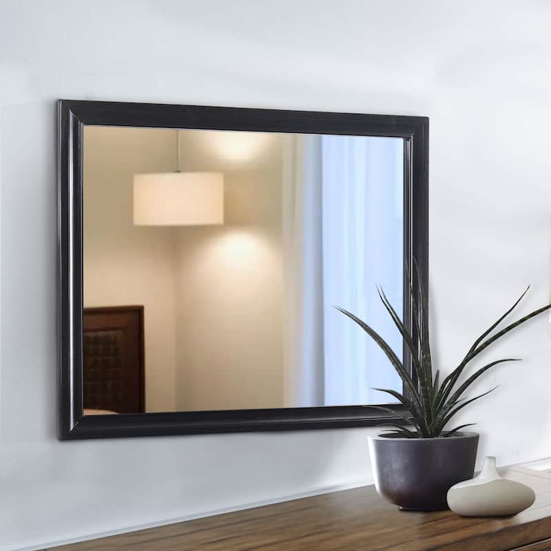 47 Inch Wood Mirror, Landscape Frame, Classic, Black