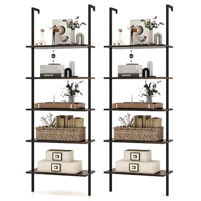 Gymax 2 PCS 5 Tier Ladder Shelf 71'' Wall-Mounted Bookshelf Display