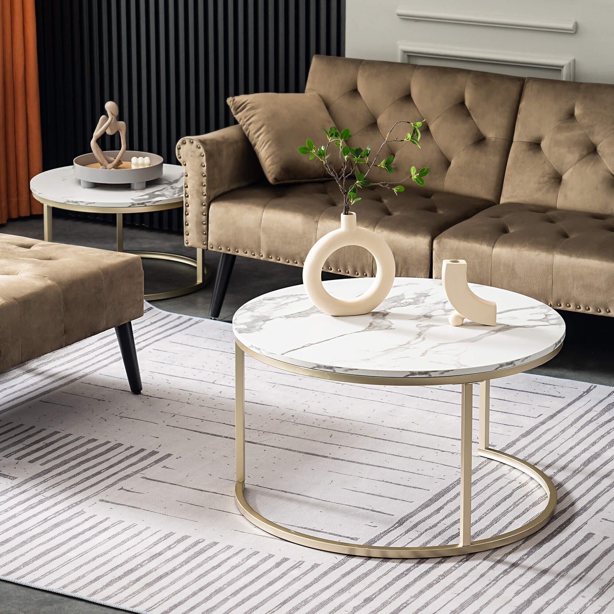Marble round coffee table set sales